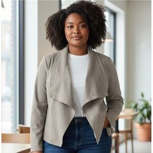 H Halston Womens Jacket Plus 22W Dove Gray Faux‎ Suede Drape Open Office Casual